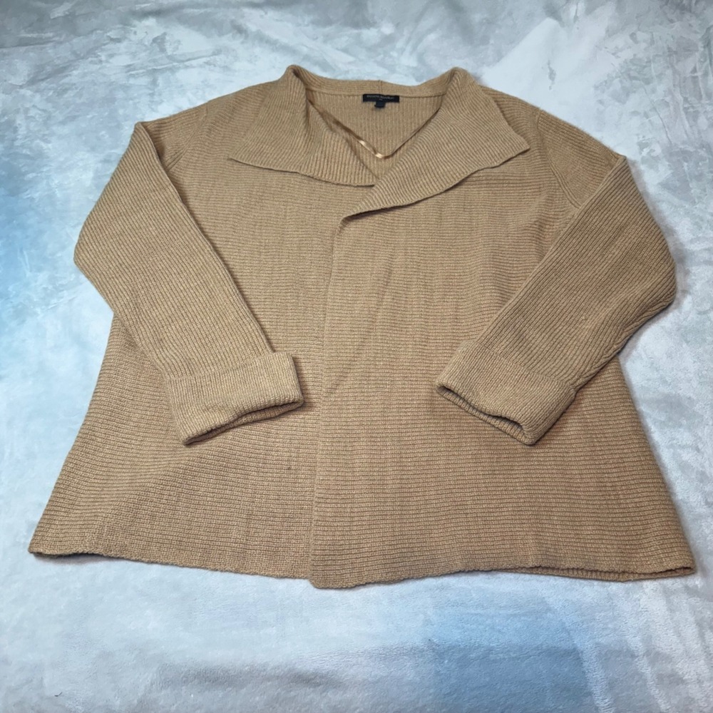 Banana Republic Women's Tan Ribbed Drape Neck Cardigan‎ Sweater XL Cuff Sleeve